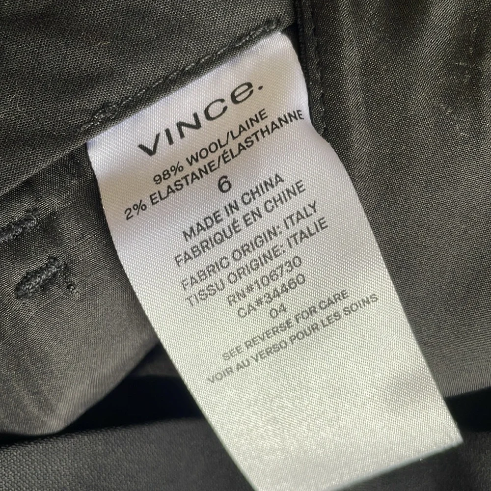 Vince Black 98% Wool Flat Front Unlined Tapered Leg Pants 6 - Picture 4 of 7